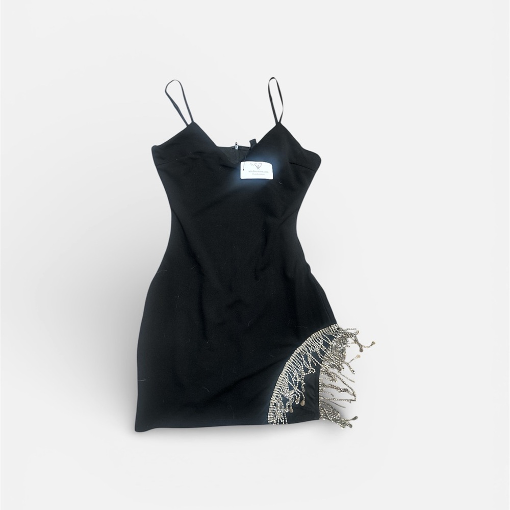 Windsor Black Mini Dress with Fringe Accent